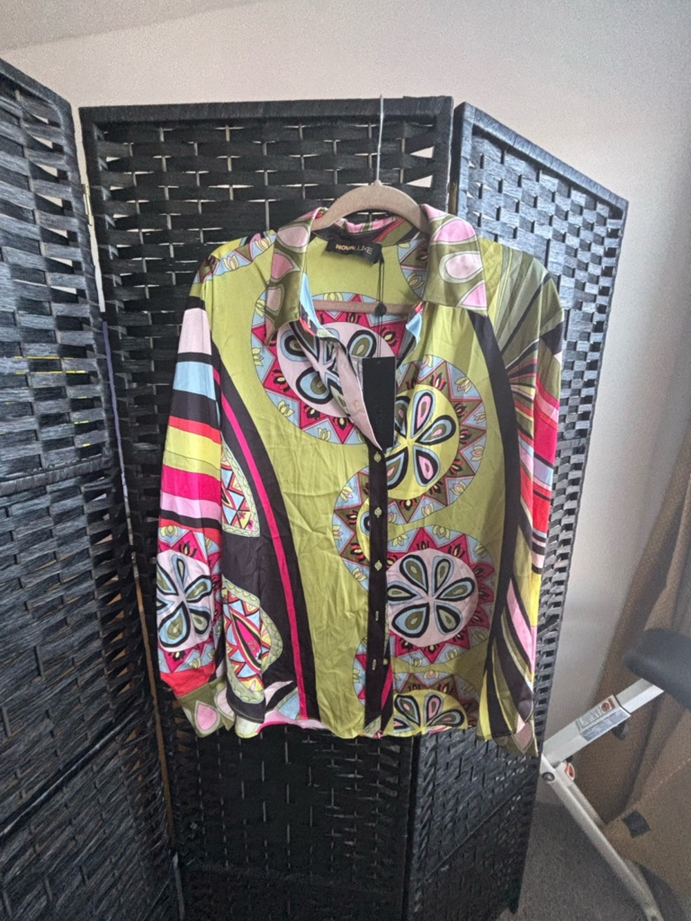 Fashion Nova Green Multicolor Printed Button-Up Top with matching Pants